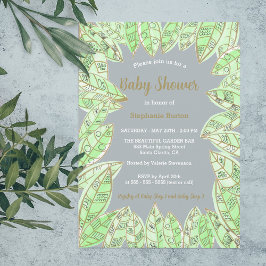 Invitación La acuarela moderna Green Gold deja Baby Shower