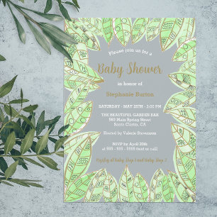 Invitación La acuarela moderna Green Gold deja Baby Shower