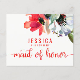 Invitación La acuarela roja de coral será mi empleada de hono
