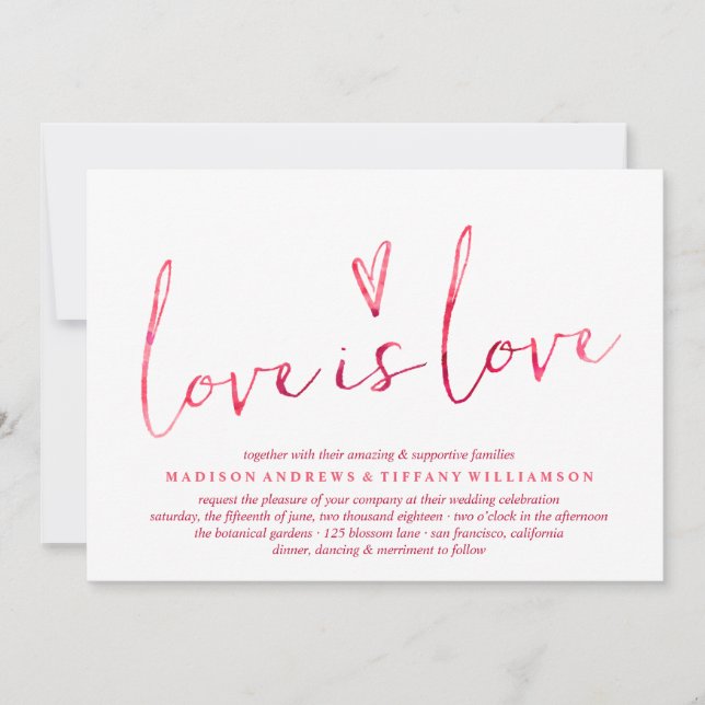 Invitación La acuarela roja El amor es amor Boda gay (Anverso)