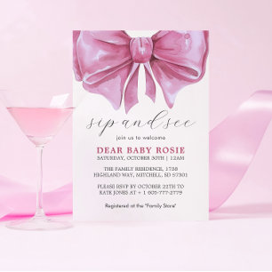 Invitación La acuarela rosa Giro dobla Baby Shower Sip y mira