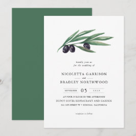 Invitación La acuarela sale de la boda verde oliva de la