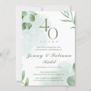 Invitación La acuarela verde deja 40 años de Boda