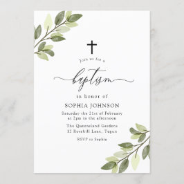 Invitación La acuarela verde deja al niño o al bautismo Chica