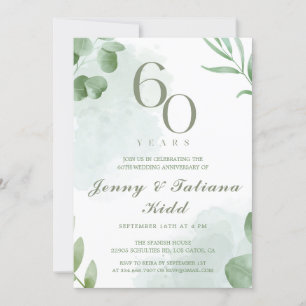 Invitación La acuarela verde deja el 60 aniversario Boda