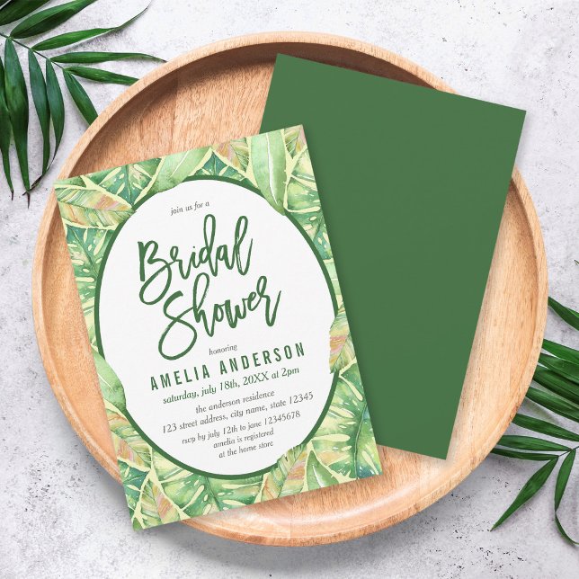 Invitación La acuarela verde deja la ducha tropical de novia (Subido por el creador)