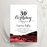 Invitación La Agata de Oro Blanco Rojo cumple 30 años<br><div class="desc">Invitación a la fiesta de cumpleaños número 30 del blanco rojo y el oro. Elegante diseño moderno con fondo geodésico de mármol agate acuarela, oro falso purpurina y tipografía de escritura. La carta de invitación de moda es perfecta para una elegante celebración del cumpleaños de las mujeres. Invitaciones Zazzle impresas...</div>