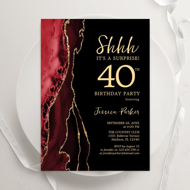 Invitación La Agencia de Oro Negro Rojo Sorpresa 40 cumpleaño (Subido por el creador)