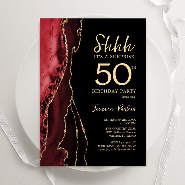 Invitación La Agencia de Oro Negro Rojo Sorpresa 50 cumpleaño (Subido por el creador)