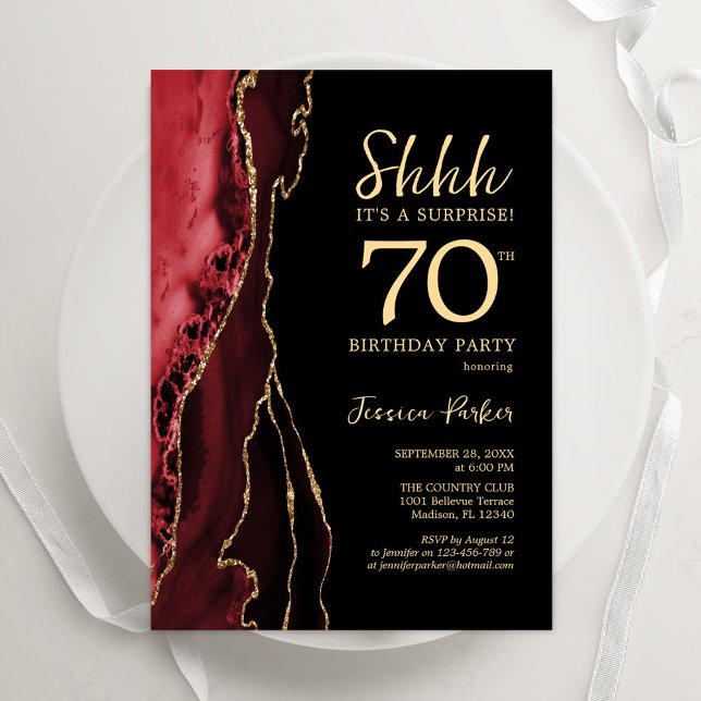 Invitación La Agencia de Oro Negro Rojo Sorpresa 70 cumpleaño (Subido por el creador)