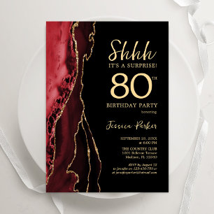 Invitación La Agencia de Oro Negro Rojo Sorpresa 80 cumpleaño