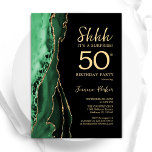 Invitación La Agencia Verde de Oro Negro sorprende a los 50 a<br><div class="desc">Invitación a la fiesta de cumpleaños número 50 de la ágata verde esmeralda, negro y dorado. Elegante diseño moderno con color de agua verde agate fondo geodésico de mármol, oro falso purpurina y letra de guión de tipografía. La carta de invitación de moda es perfecta para una elegante celebración del...</div>