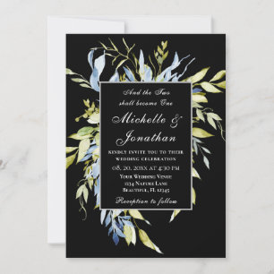 Invitación La agitada vegetación azul sobre el Boda cristiano