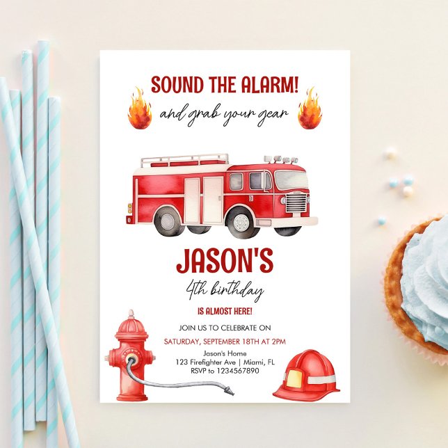 Invitación La Alarma Suena Camión de Bomberos Cumpleaños 4 (Subido por el creador)