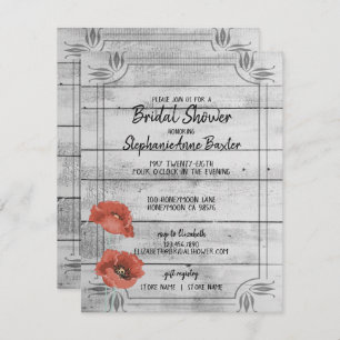 Invitación La amapola de madera blanca rústica florece la