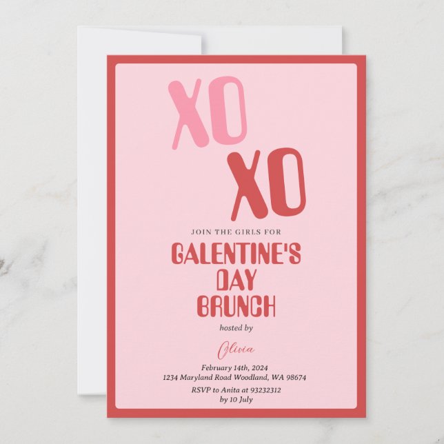 Invitación La amistad de brunch Fiesta en el Día de Galentine (Anverso)