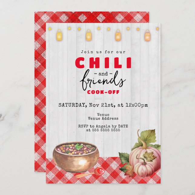 Invitación La amistad Potluck Chili Cocina De Acción De Graci (Anverso / Reverso)