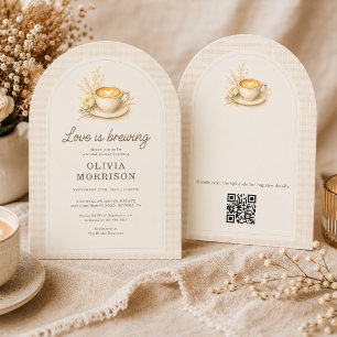 Invitación La Amor está Preparando Café Rústico Floral Desped
