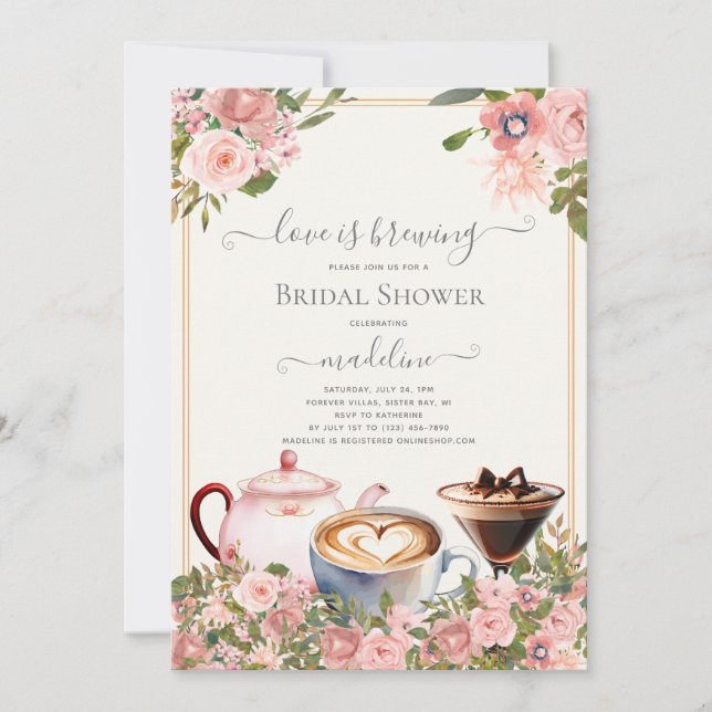 Invitación La Amor está Preparando Café Té Martini Despedida  (Anverso)