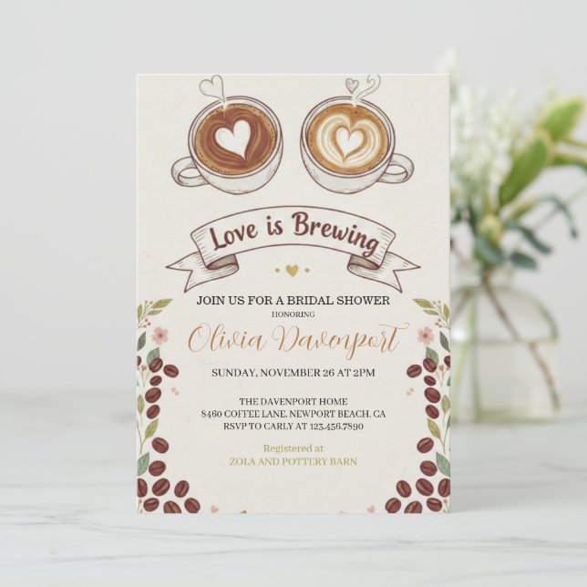 Invitación La Amor se está Preparando Café Regalo de Despedid (Anverso de pie)