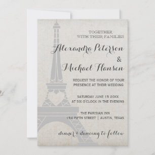 Invitación La antigua torre Eiffel de París en el Boda gris d