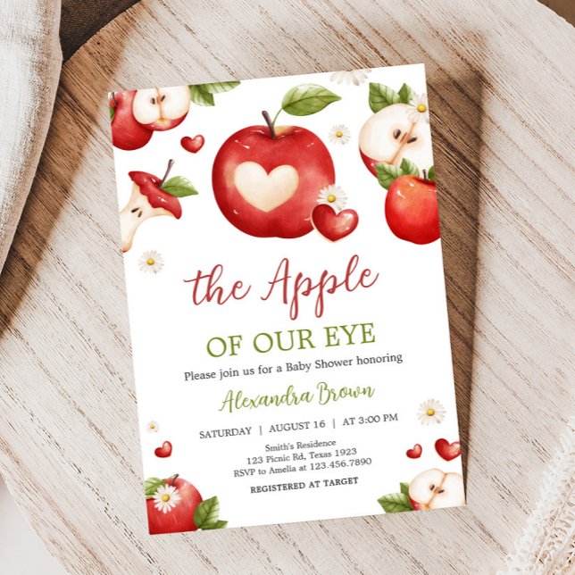 Invitación La Apple de nuestro Baby Shower visual (Apple of Our Eye Baby Shower Invitation)