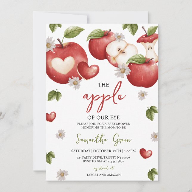 Invitación La Apple de nuestro ojo Baby Shower (Anverso)