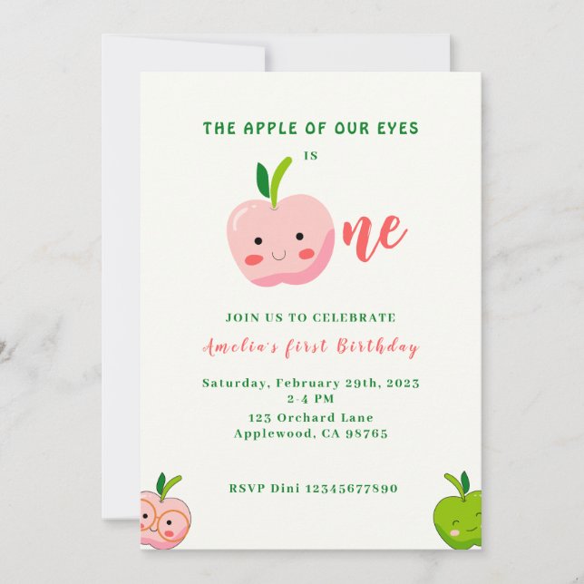 Invitación La Apple de nuestros Ojos es el primer cumpleaños (Anverso)