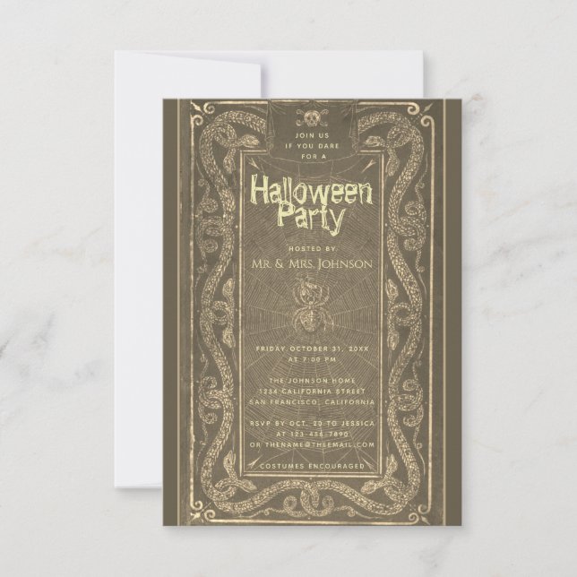 Invitación La araña de Halloween se desmorona con la vieja se (Anverso)