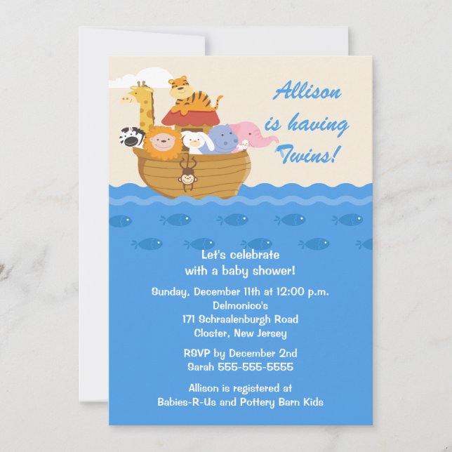 Invitación La arca de Noah hermana Baby Shower (Anverso)
