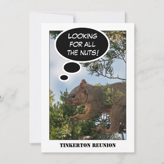 Invitación La ardilla de la Reunión Familiar busca nueces (Anverso)