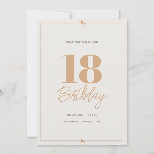 Invitación La arena beige pastel elegante cumpleaños 18 (Anverso)