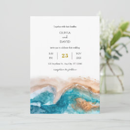 Invitación La arena dorada del mar Turquesa Watercolor Beach