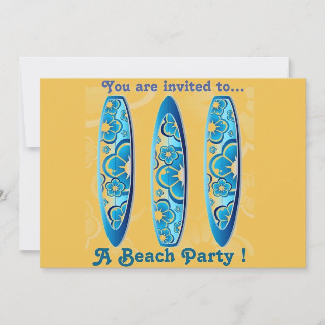 Invitación La arena y las tablas de surf azul fiesta Retro Be (Anverso)