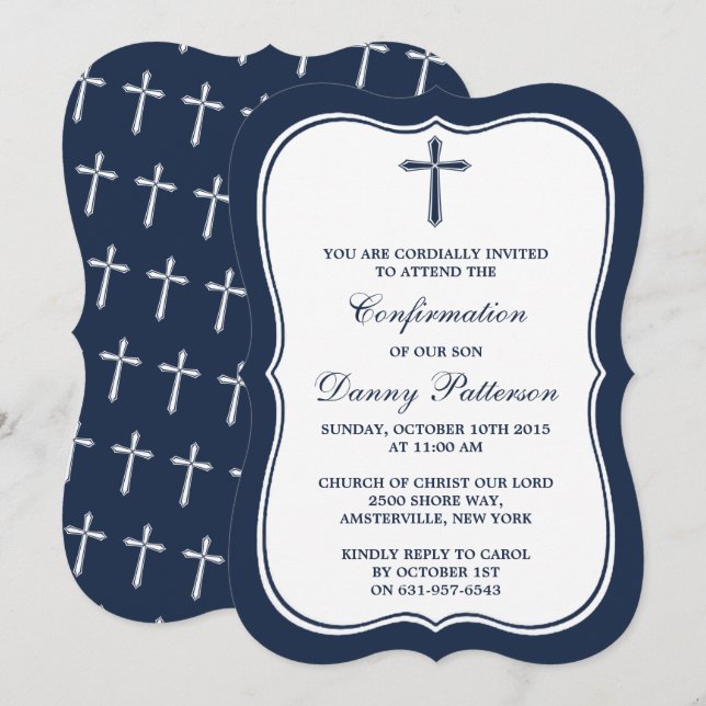 Invitación La Armada Y La Cruz Blanca, Santa Comunión O Confi (Anverso / Reverso)