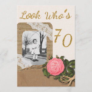 Invitación La arpillera rústica y el 70.o cumpleaños subió