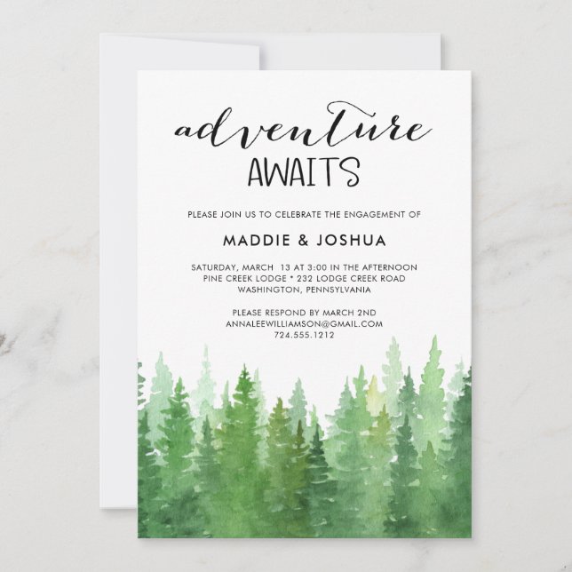 Invitación La aventura acuarela espera el compromiso de los b (Anverso)