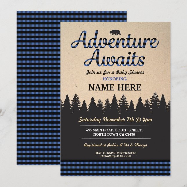 Invitación La aventura aguarda al leñador que Baby Shower (Anverso / Reverso)