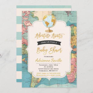 Invitación La aventura aguarda la ducha del mapa de la