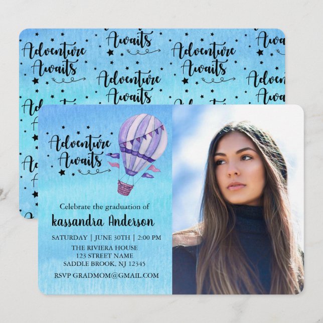Invitación La aventura aguarda la graduación de la foto del (Anverso / Reverso)