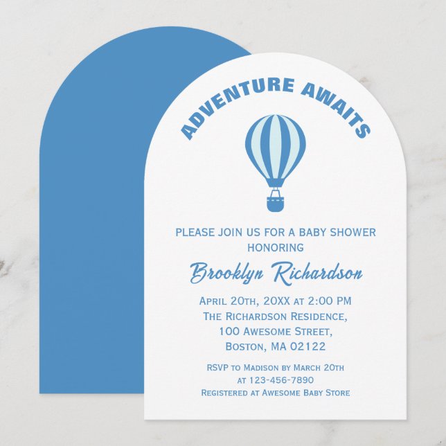 Invitación La aventura azul y blanca espera a su joven Baby S (Anverso / Reverso)