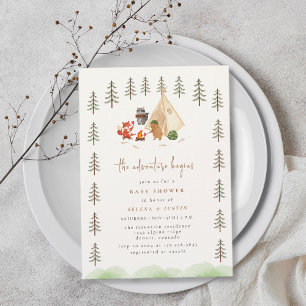 Invitación La aventura comienza Baby Shower de animales de Wo