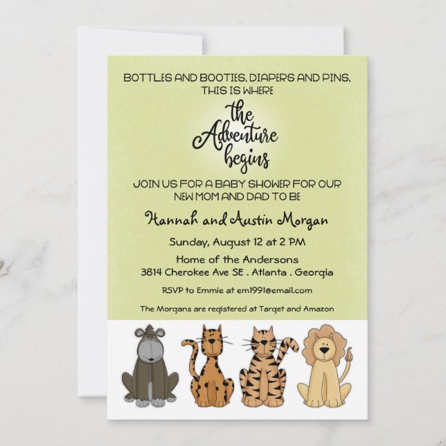 Invitación La aventura comienza Baby Shower de parejas (Anverso)