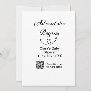 Invitación La aventura comienza baby shower escanear código Q