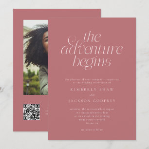 Invitación La aventura comienza Boda de color rosa polvorient