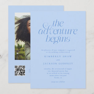 Invitación La aventura comienza Boda minimalista azul hielo