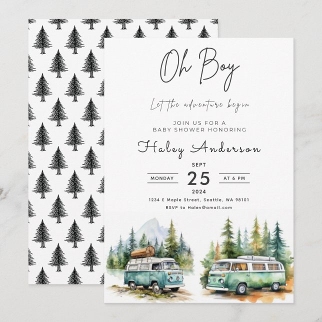 Invitación La aventura comienza con Camper Boy Baby Shower (Anverso / Reverso)