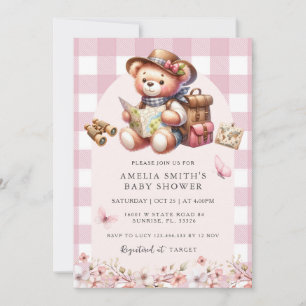Invitación La aventura comienza con el Baby Shower rosado de 