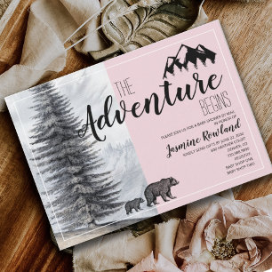 Invitación La aventura comienza con el Baby Shower rosado por