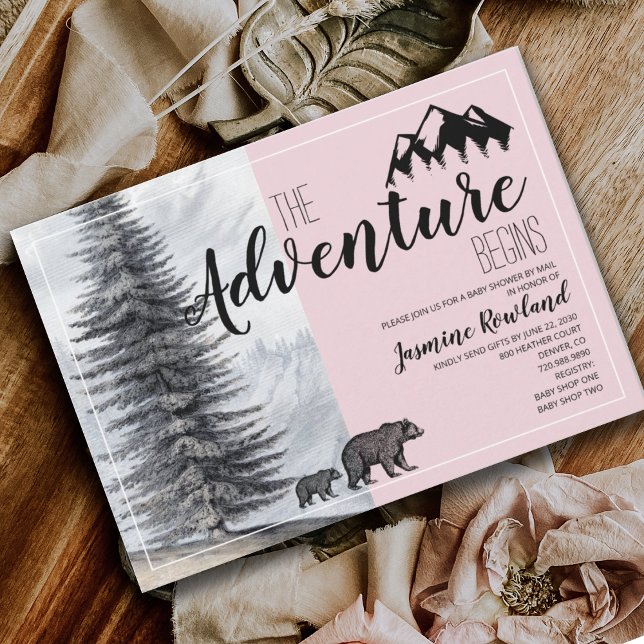 Invitación La aventura comienza con el Baby Shower rosado por (Subido por el creador)